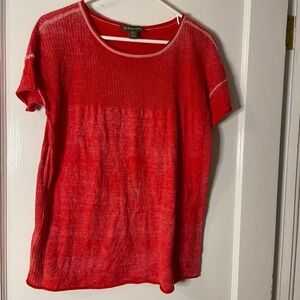Tommy Bahama Red Cotton Knit Textured‎ Top Short Sleeve Small Petite S/P